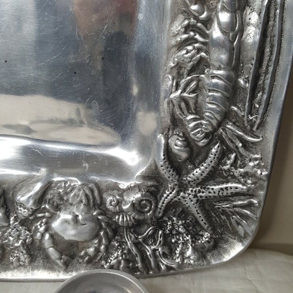 Metal Serving Platter and Spoon Fork Sea Creatures Coastal 3 Pc BETTY BARRENA - Picture 6 of 9